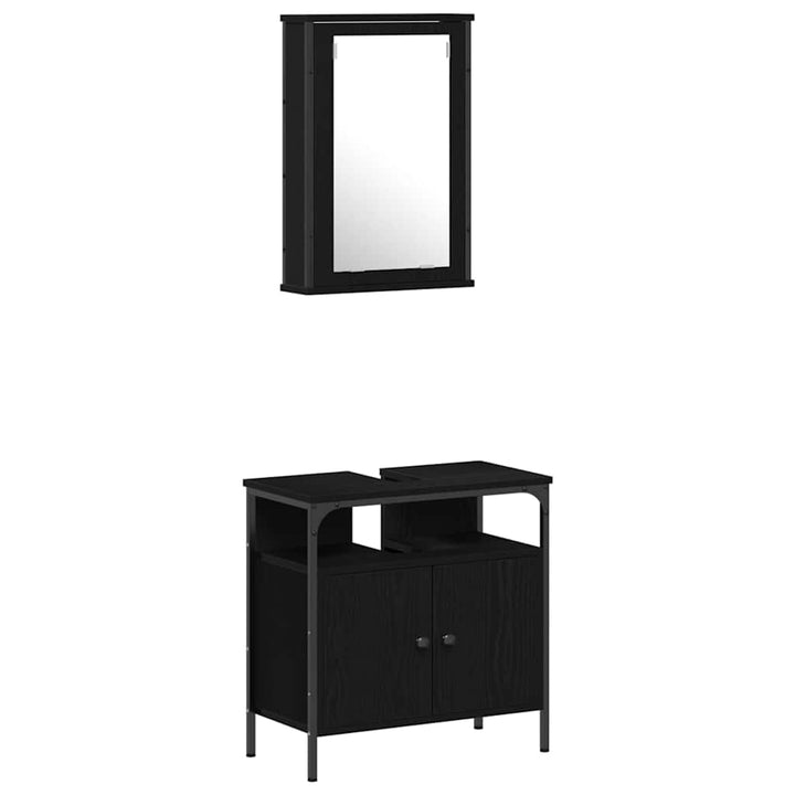 Badeværelsesmøbel sæt med dør 4 pcs Sort eg 33 x 33 x 185.5 cm