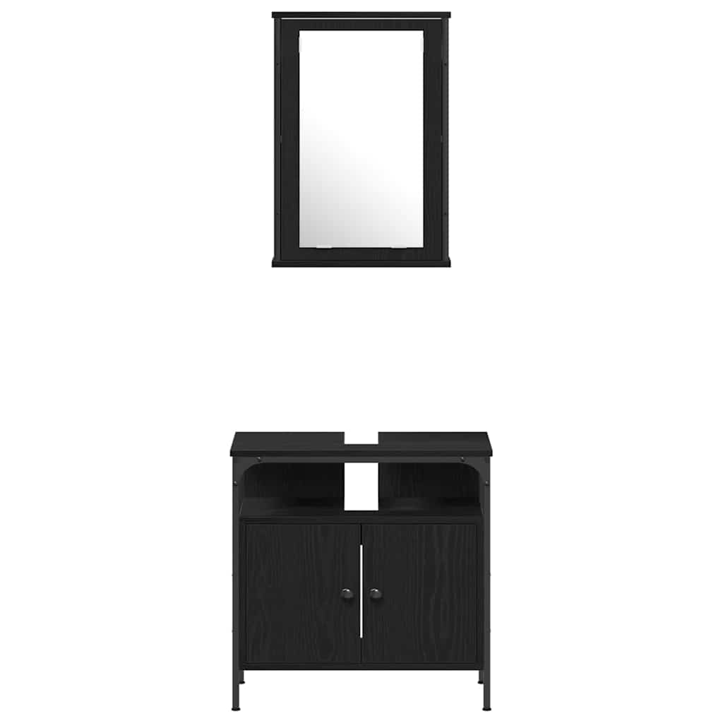 Badeværelsesmøbel sæt med dør 4 pcs Sort eg 33 x 33 x 185.5 cm