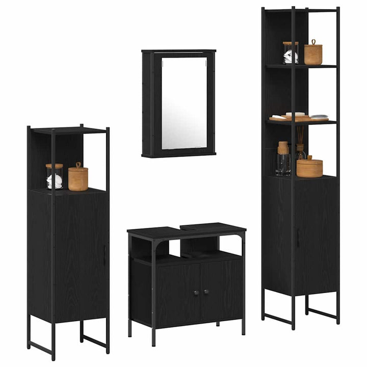 Badeværelsesmøbel sæt med dør 4 pcs Sort eg 33 x 33 x 185.5 cm