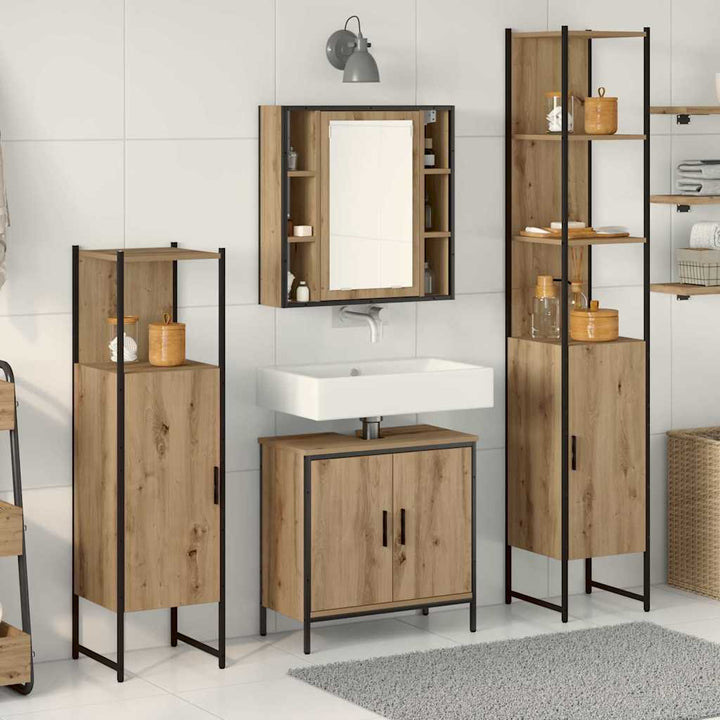 Badeværelsesmøbel sæt med hylde 4 pcs Brun 33 x 33 x 185.5 cm