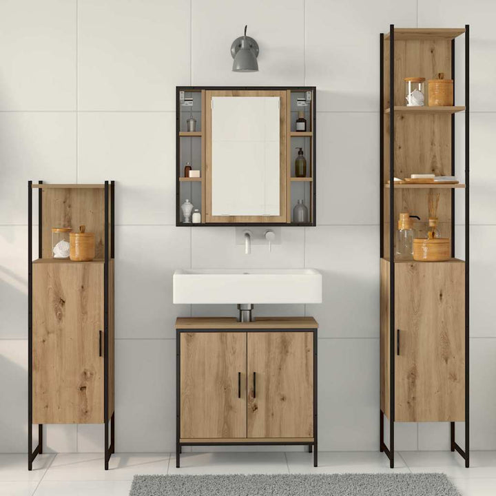 Badeværelsesmøbel sæt med hylde 4 pcs Brun 33 x 33 x 185.5 cm