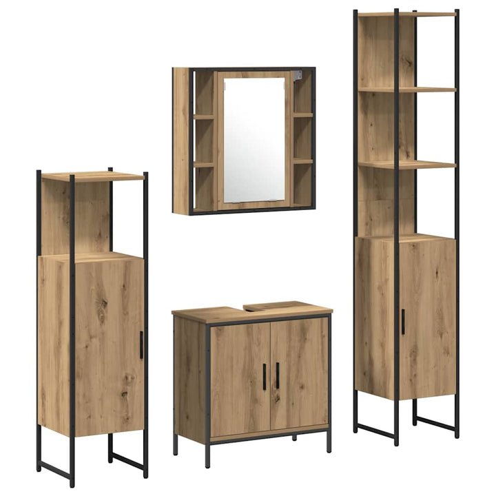 Badeværelsesmøbel sæt med hylde 4 pcs Brun 33 x 33 x 185.5 cm