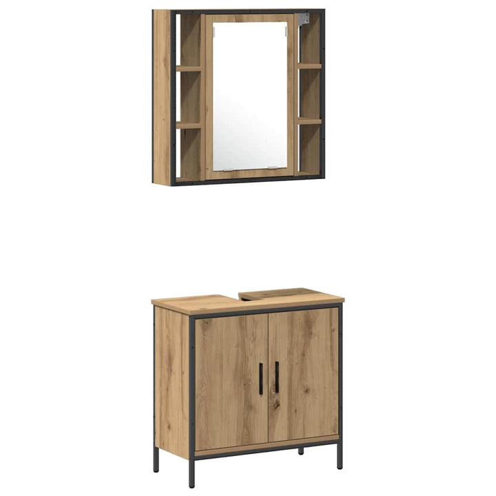 Badeværelsesmøbel sæt med hylde 4 pcs Brun 33 x 33 x 185.5 cm