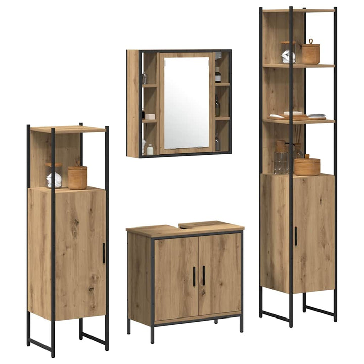 Badeværelsesmøbel sæt med hylde 4 pcs Brun 33 x 33 x 185.5 cm