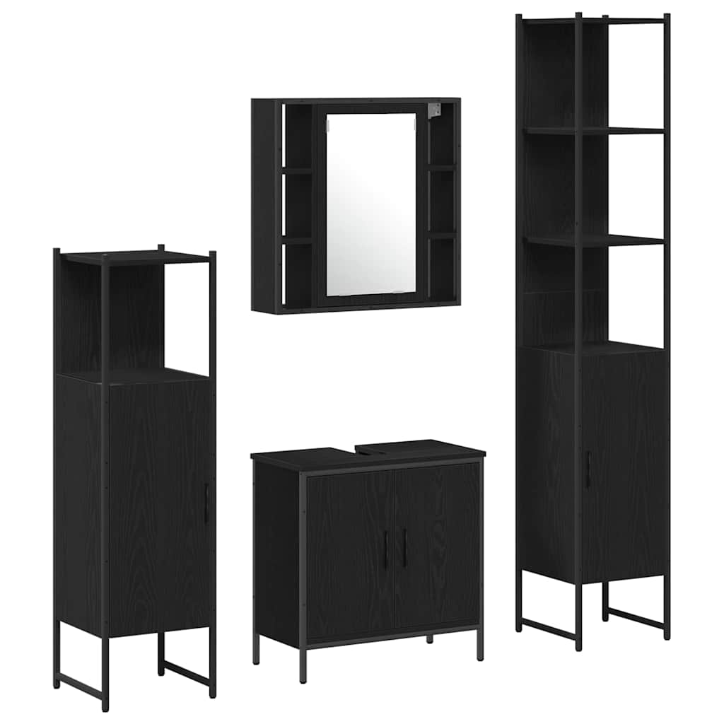 Badeværelsesmøbel sæt med hylde 4 pcs Sort 33 x 33 x 185.5 cm