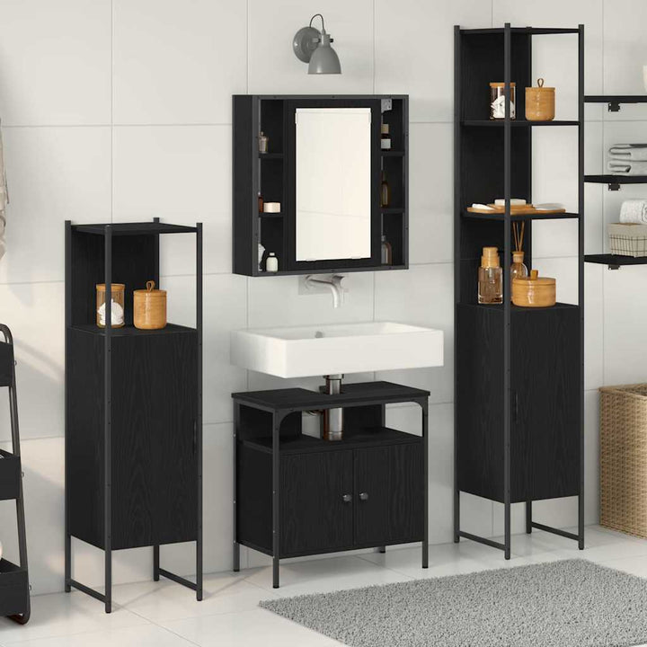Badeværelsesskabsæt med skuffe 4 pcs Sort eg 33 x 33 x 185.5 cm