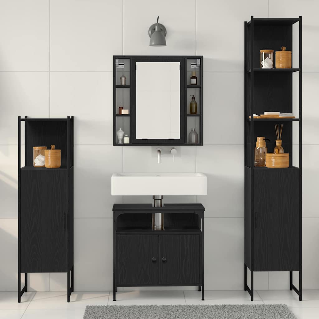 Badeværelsesskabsæt med skuffe 4 pcs Sort eg 33 x 33 x 185.5 cm