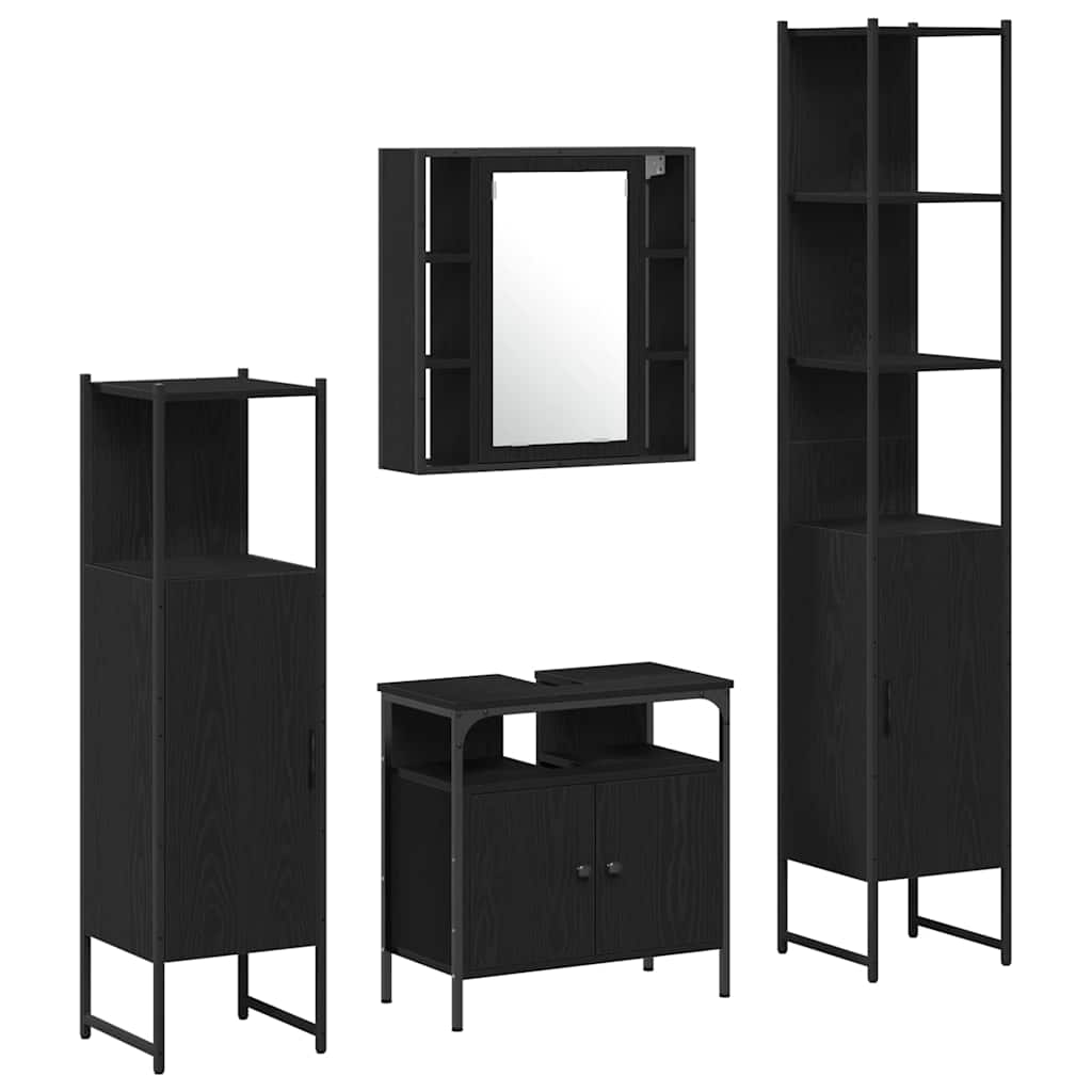Badeværelsesskabsæt med skuffe 4 pcs Sort eg 33 x 33 x 185.5 cm