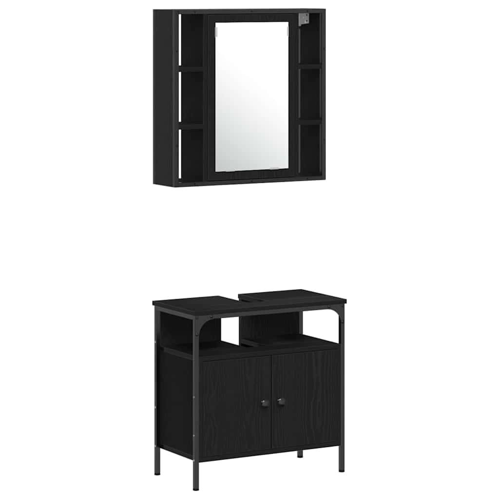 Badeværelsesskabsæt med skuffe 4 pcs Sort eg 33 x 33 x 185.5 cm