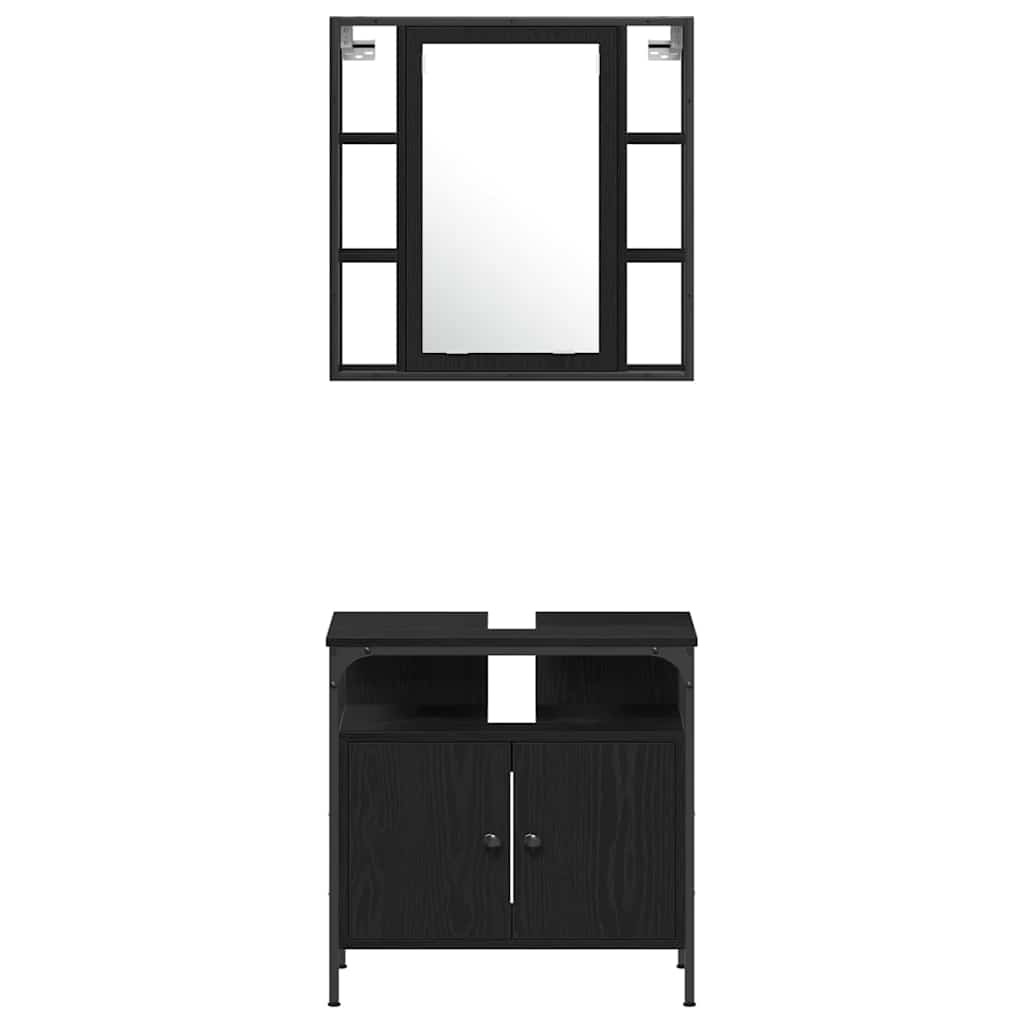Badeværelsesskabsæt med skuffe 4 pcs Sort eg 33 x 33 x 185.5 cm