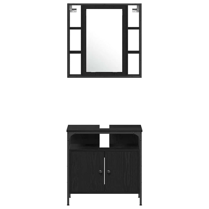 Badeværelsesskabsæt med skuffe 4 pcs Sort eg 33 x 33 x 185.5 cm