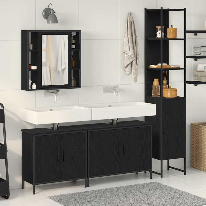 Badeværelsesmøbel sæt med hylde 4 pcs Sort 33 x 33 x 185.5 cm