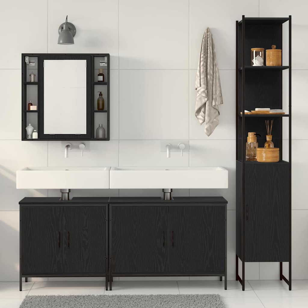 Badeværelsesmøbel sæt med hylde 4 pcs Sort 33 x 33 x 185.5 cm