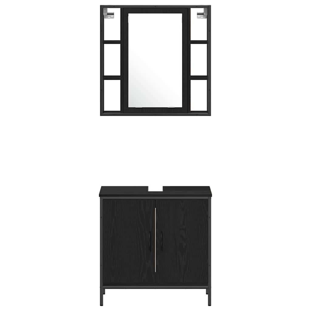 Badeværelsesmøbel sæt med hylde 4 pcs Sort 33 x 33 x 185.5 cm