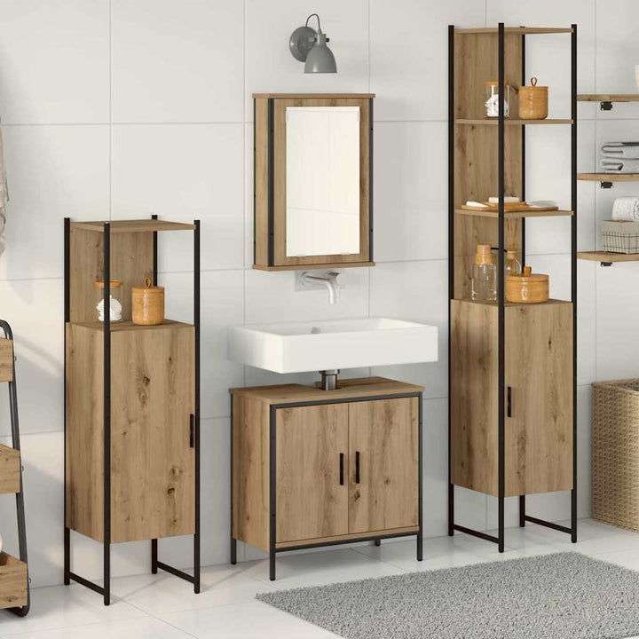 Badeværelsesmøbel sæt med hylde 4 pcs Brun 33 x 33 x 185.5 cm