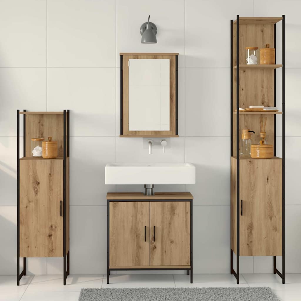Badeværelsesmøbel sæt med hylde 4 pcs Brun 33 x 33 x 185.5 cm