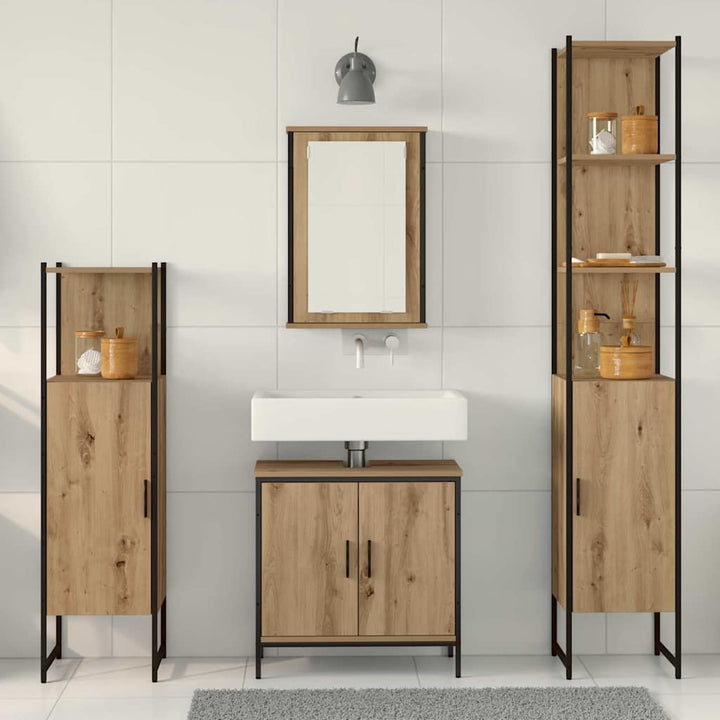 Badeværelsesmøbel sæt med hylde 4 pcs Brun 33 x 33 x 185.5 cm