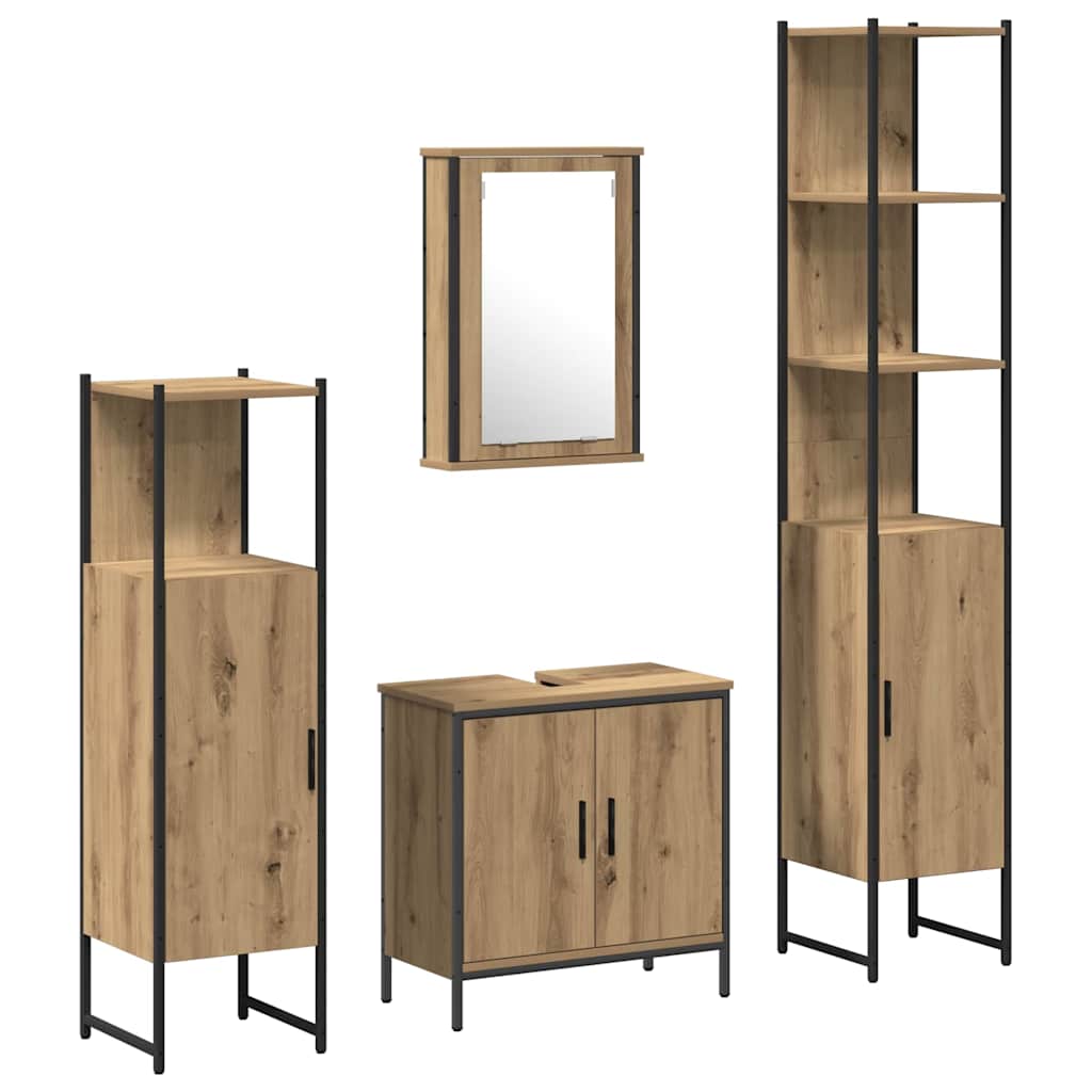 Badeværelsesmøbel sæt med hylde 4 pcs Brun 33 x 33 x 185.5 cm
