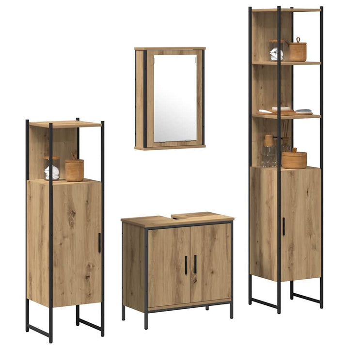 Badeværelsesmøbel sæt med hylde 4 pcs Brun 33 x 33 x 185.5 cm