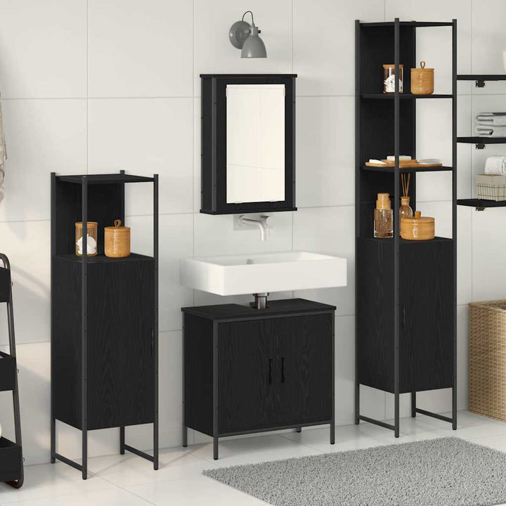 Badeværelsesmøbel sæt med hylde 4 pcs Sort 33 x 33 x 185.5 cm