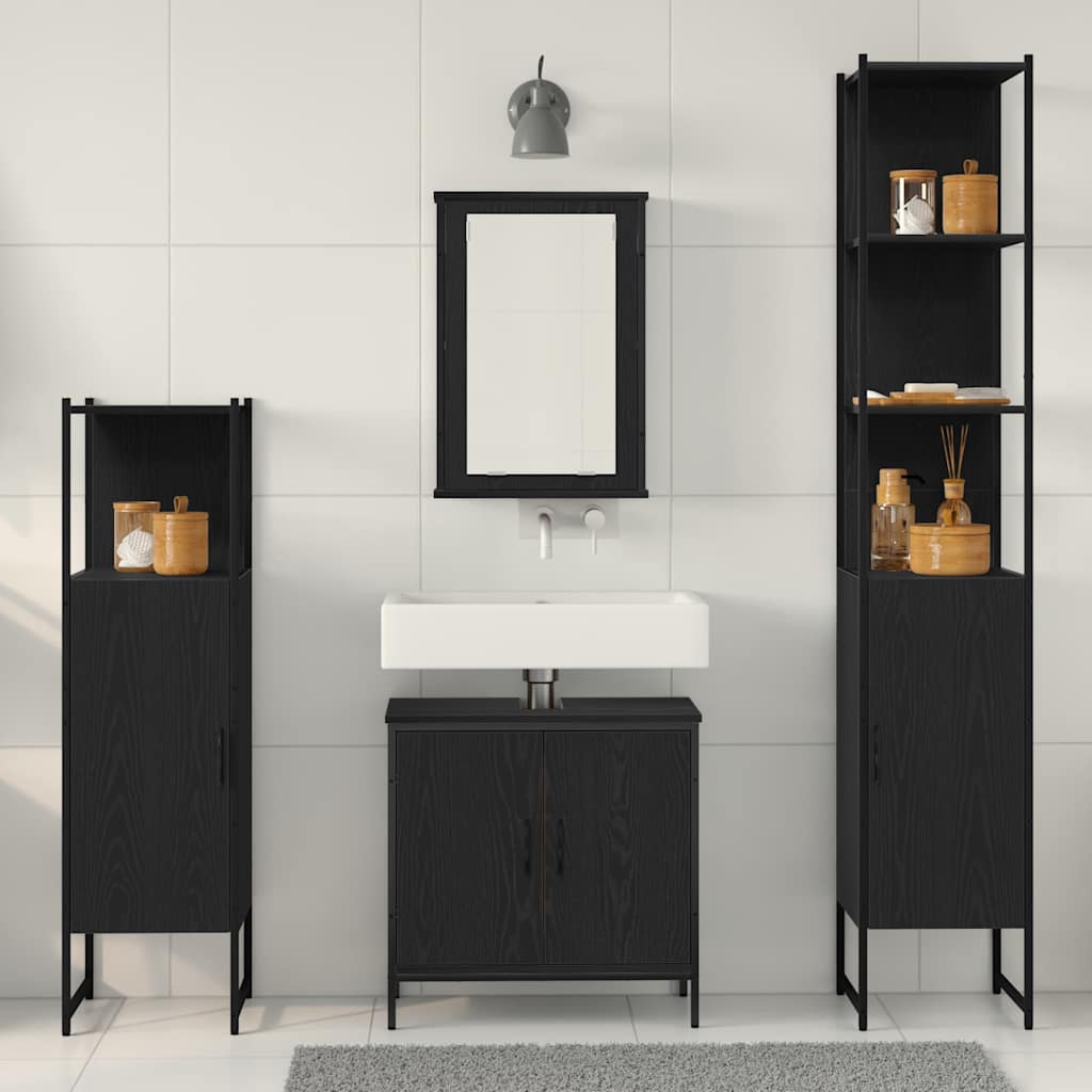 Badeværelsesmøbel sæt med hylde 4 pcs Sort 33 x 33 x 185.5 cm