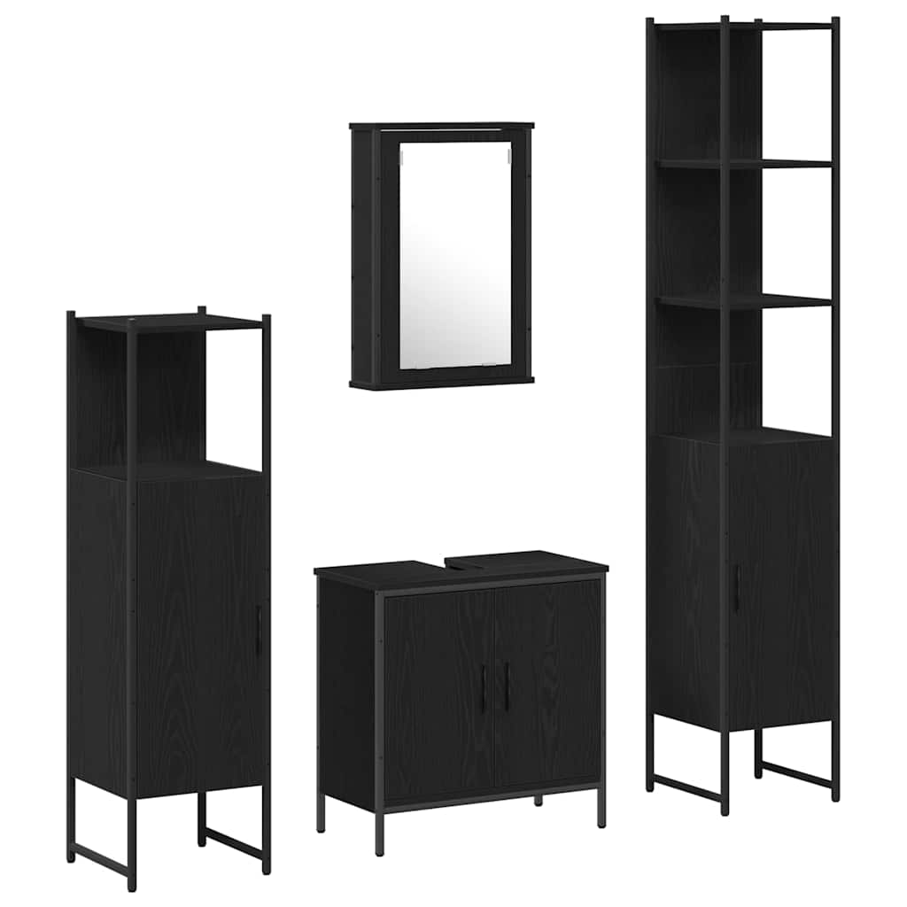 Badeværelsesmøbel sæt med hylde 4 pcs Sort 33 x 33 x 185.5 cm