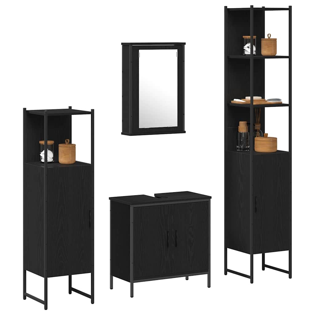 Badeværelsesmøbel sæt med hylde 4 pcs Sort 33 x 33 x 185.5 cm