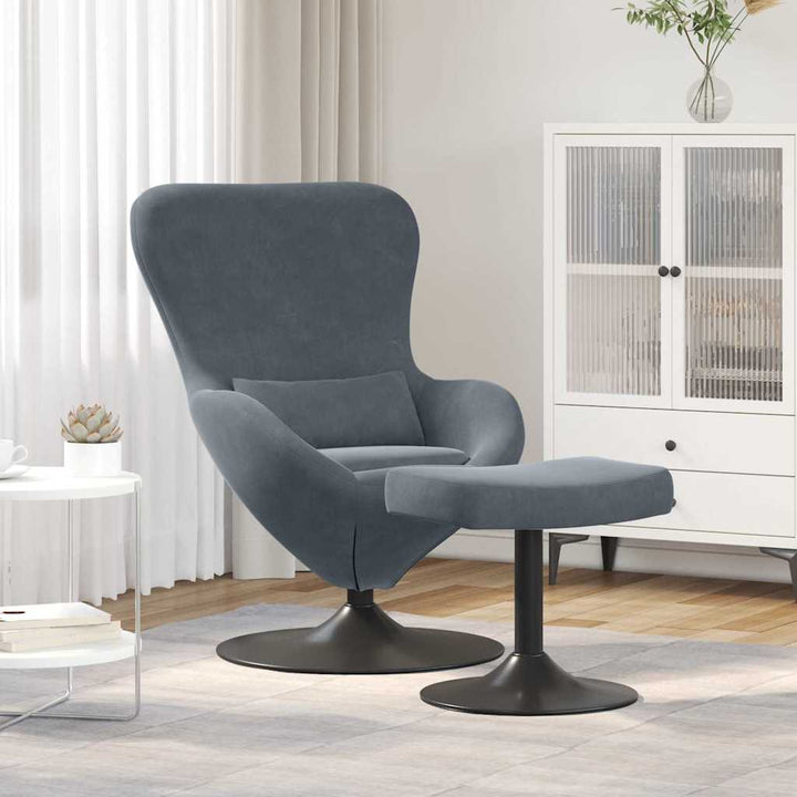 Æg Stol med Fodskammel Mørkegrå 63 x 73 x 90 cm Fløjl