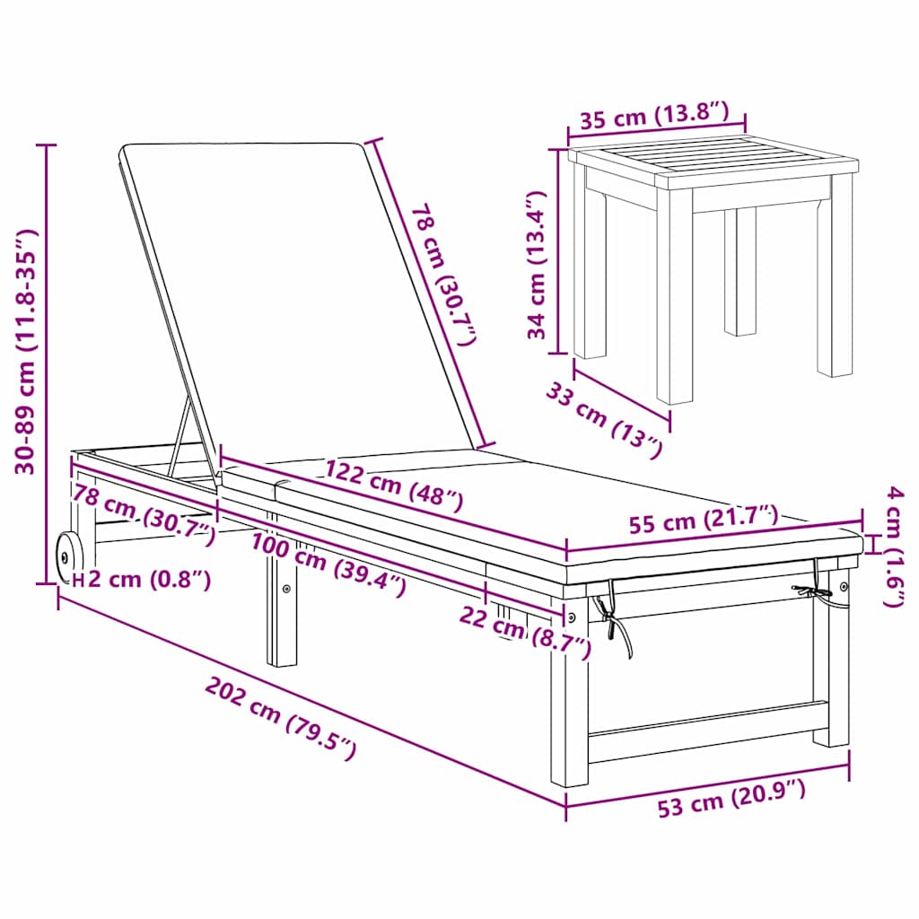 Solstol 1-person Brun 53 x 202 x 89cm Massivt akacietræ