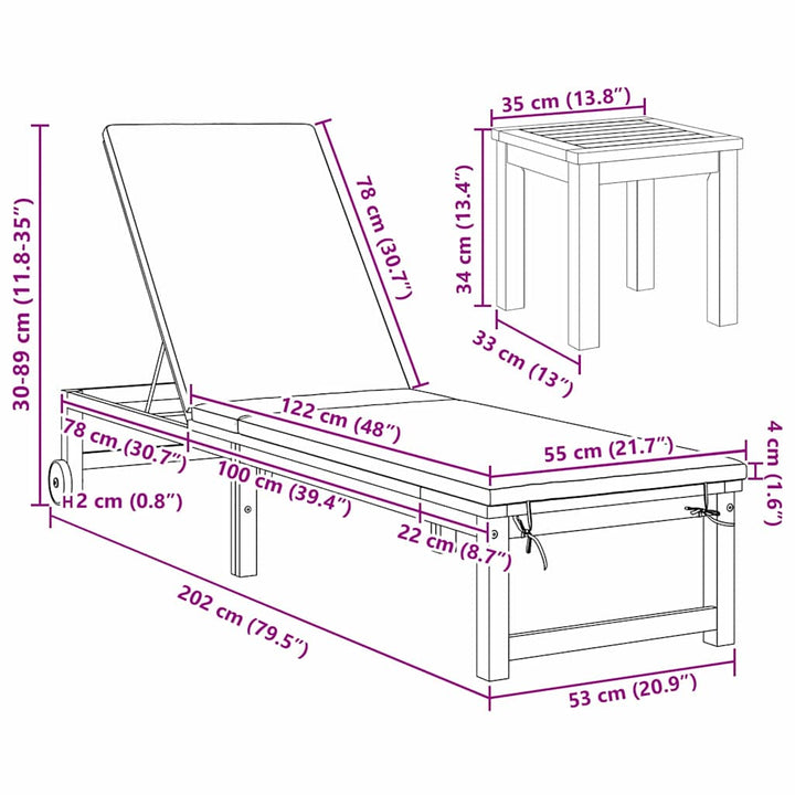 Solstol 1-person Brun 53 x 202 x 89cm Massivt akacietræ