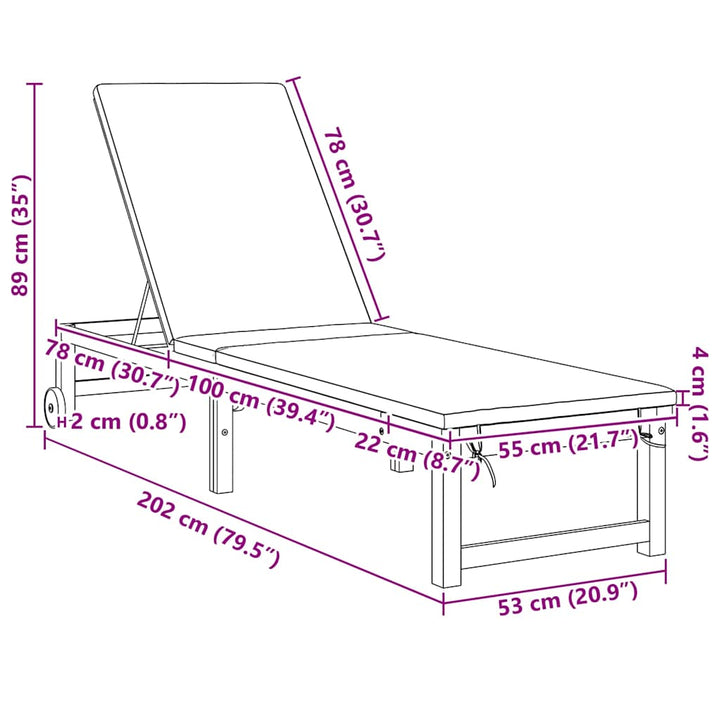 Solstol med pude Brun 53 x 202 x 89cm Massivt akacietræ