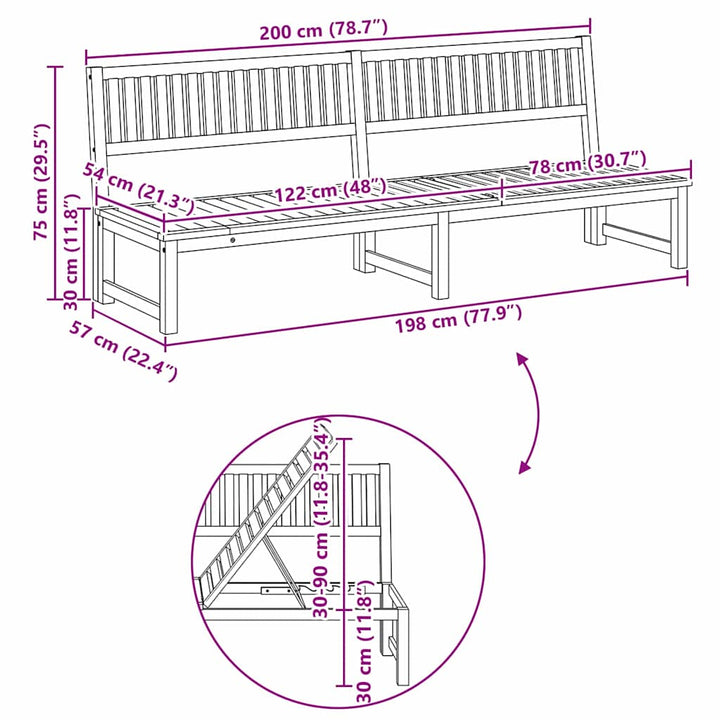 Solstol 1-person Brun 200 x 57 x 75 cm Massivt akacietræ
