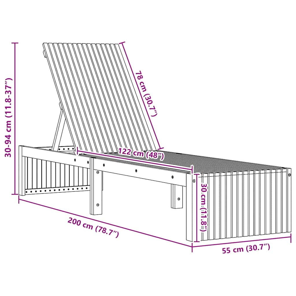 Solstol 1-person Brun 200 x 55 x 94cm Massivt akacietræ