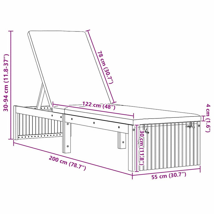 Solstol med pude Brun 200 x 55 x 94cm Massivt akacietræ