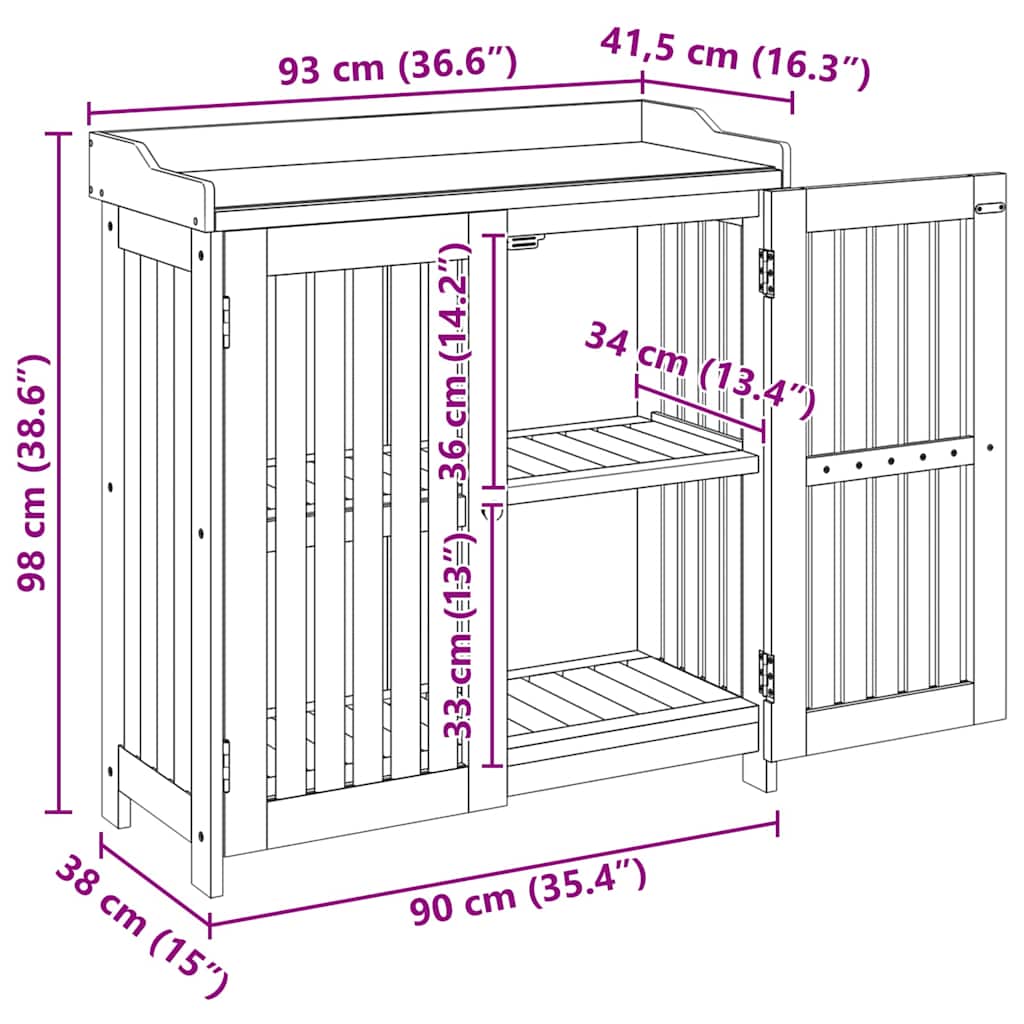 Havekabinet med opbevaring med dør Brun 93 x 41.5 x 98cm