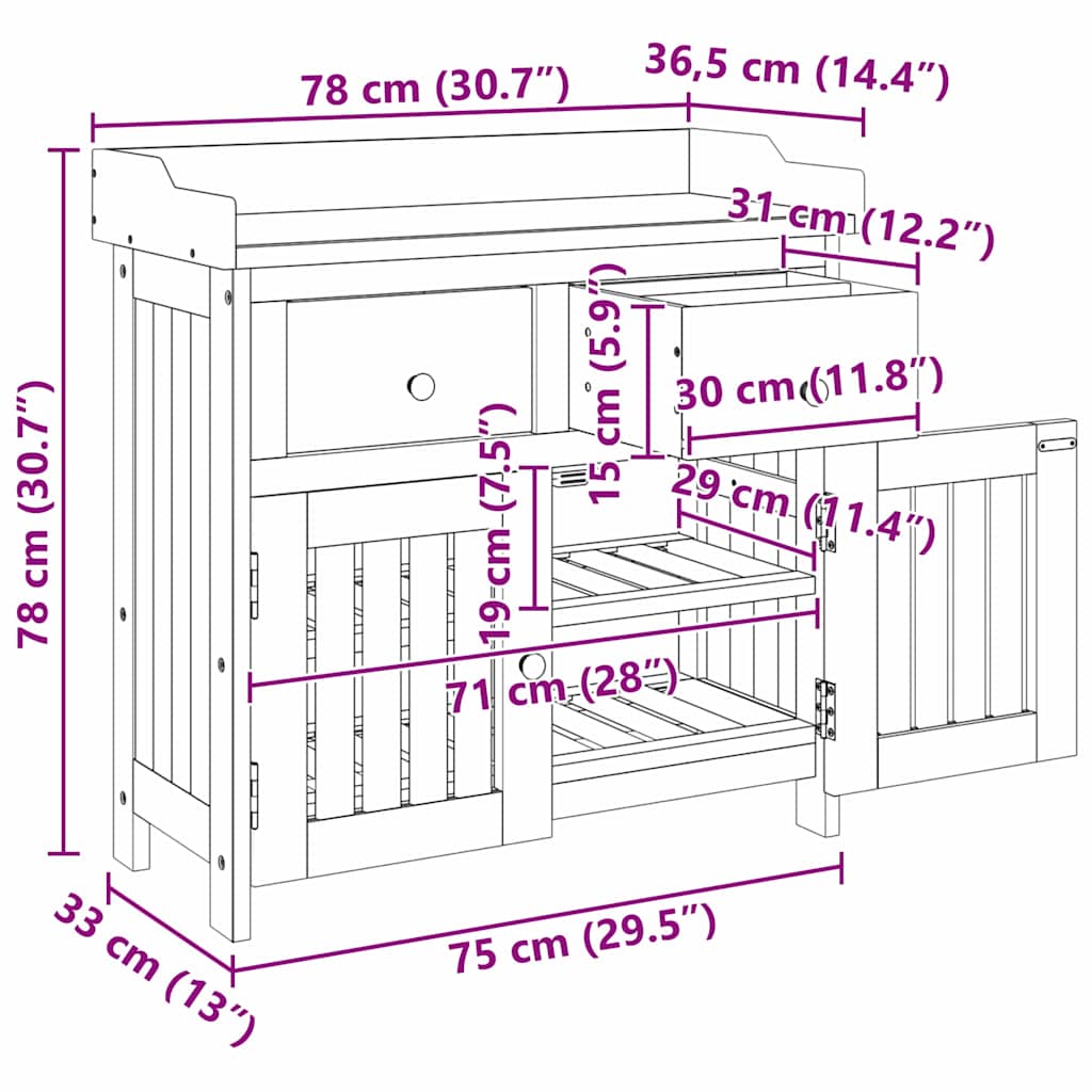 Havekabinet med skuffe med opbevaring Brun 78 x 36.5 x 78cm
