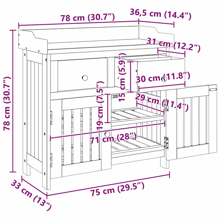 Havekabinet med skuffe med opbevaring Brun 78 x 36.5 x 78cm