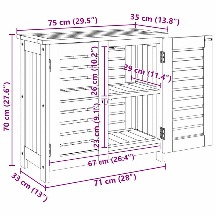 Havekabinet med opbevaring med dør Brun 75 x 35 x 70cm