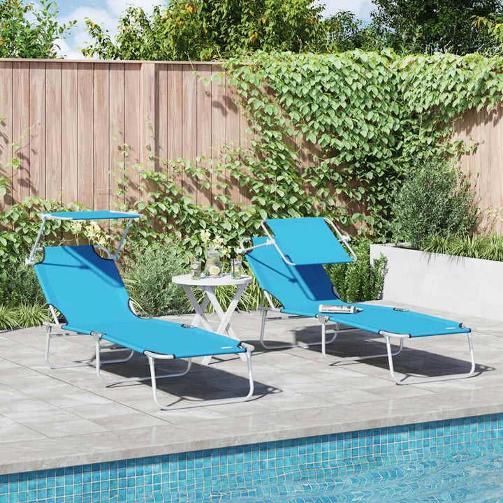 Solstol 2-person 2 pcs Blå 58 x 188 x 77cm Stof
