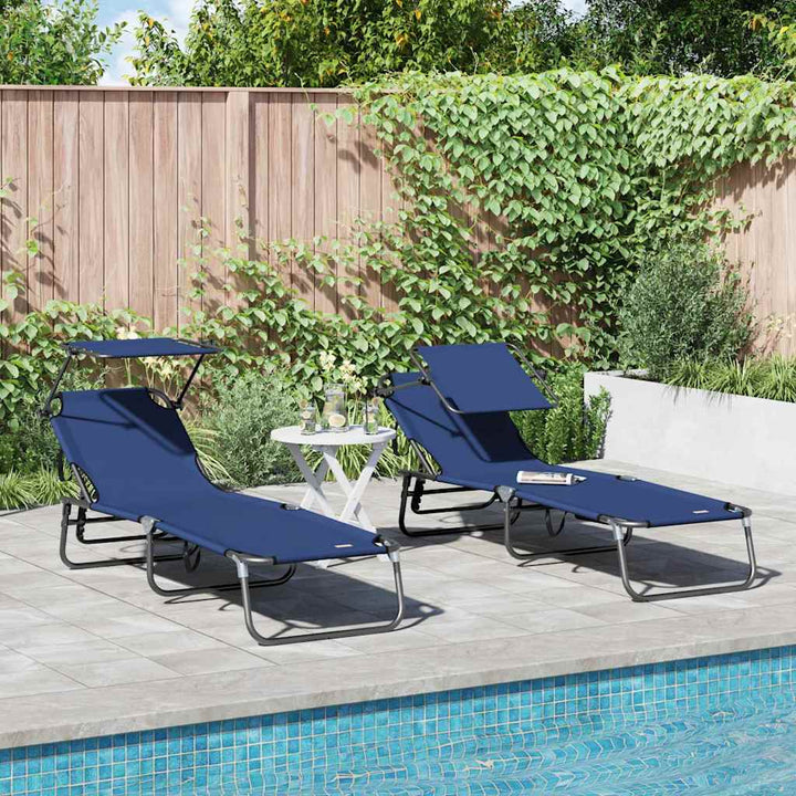 Foldestol med pude 2-person 2 pcs Blå 56 x 190 x 81cm Stof