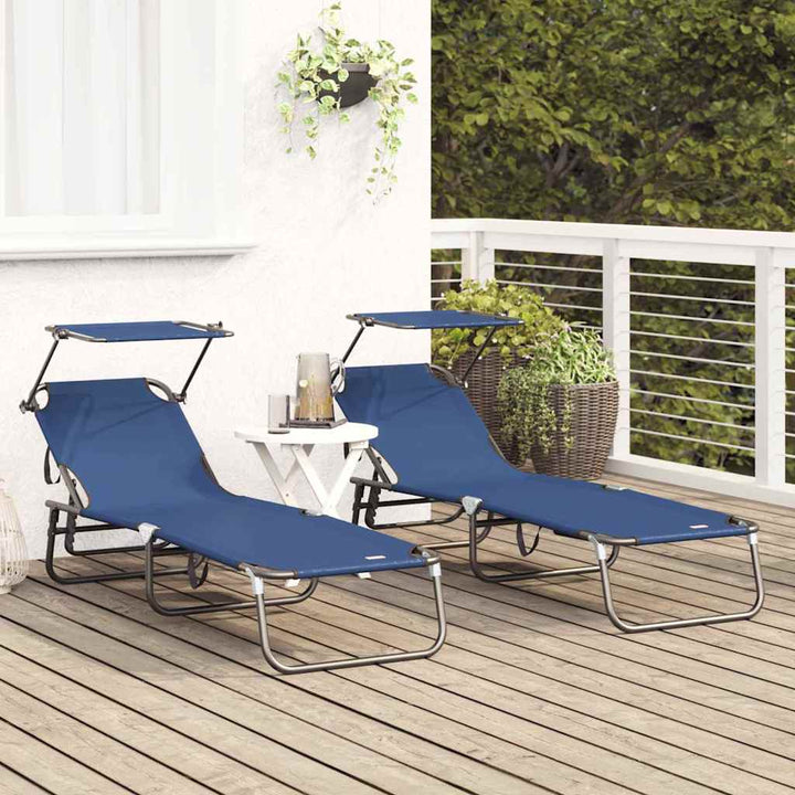 Foldestol med pude 2-person 2 pcs Blå 56 x 190 x 81cm Stof