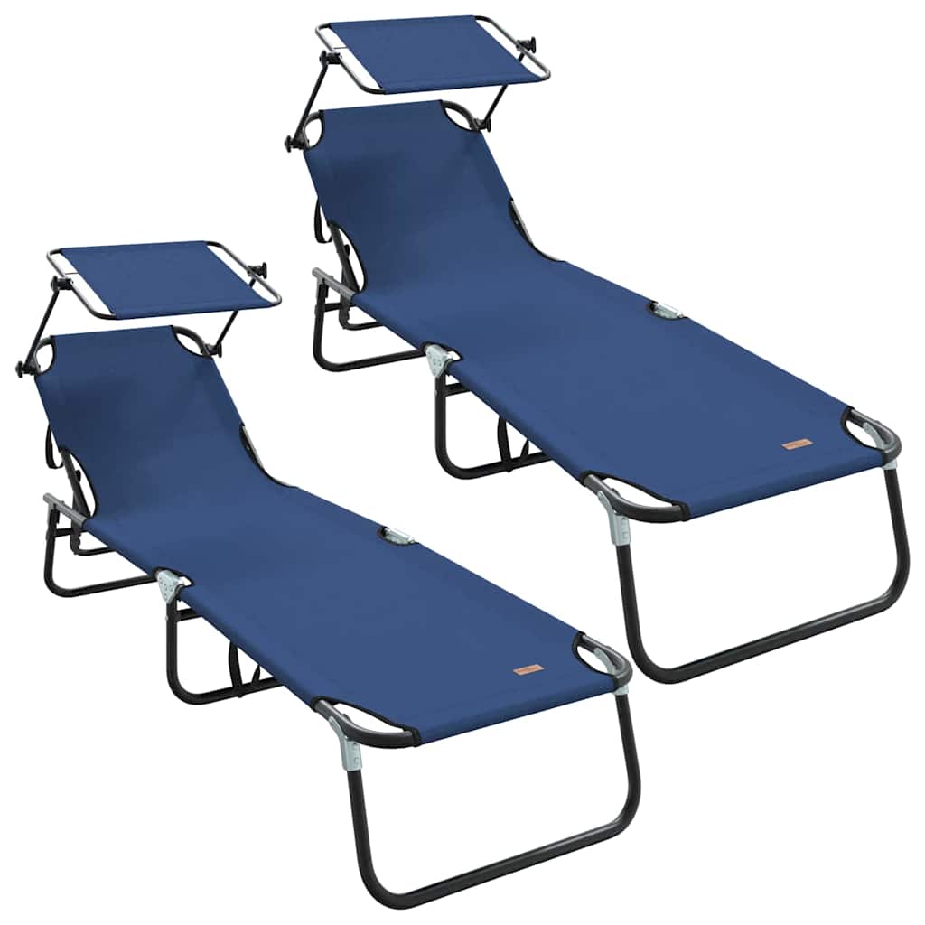 Foldestol med pude 2-person 2 pcs Blå 56 x 190 x 81cm Stof