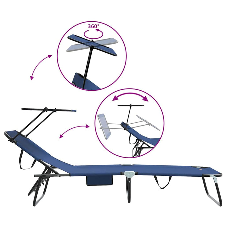 Foldestol med pude 2-person 2 pcs Blå 56 x 190 x 81cm Stof