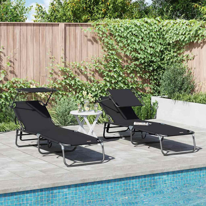 Foldestol med pude 2-person 2 pcs Sort 56 x 190 x 81cm Stof