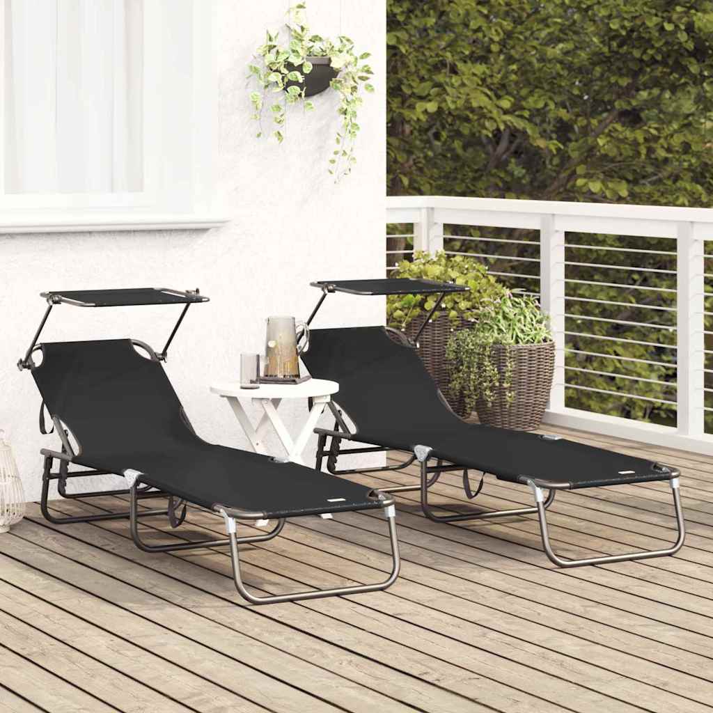 Foldestol med pude 2-person 2 pcs Sort 56 x 190 x 81cm Stof