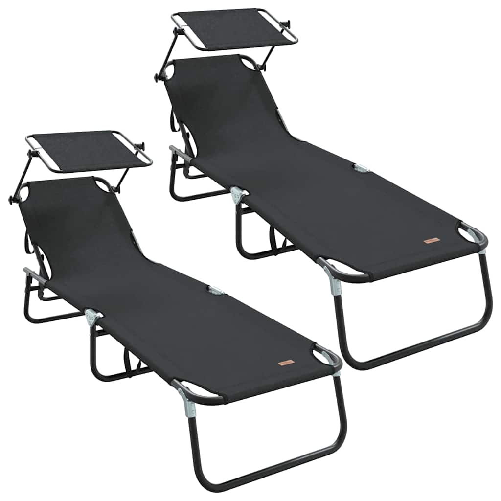 Foldestol med pude 2-person 2 pcs Sort 56 x 190 x 81cm Stof
