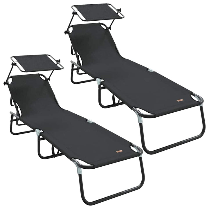 Foldestol med pude 2-person 2 pcs Sort 56 x 190 x 81cm Stof