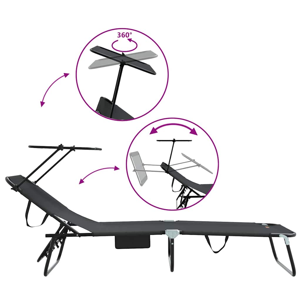 Foldestol med pude 2-person 2 pcs Sort 56 x 190 x 81cm Stof