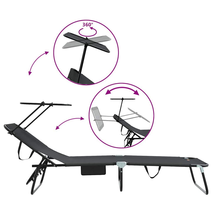 Foldestol med pude 2-person 2 pcs Sort 56 x 190 x 81cm Stof