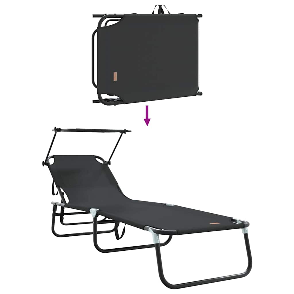 Foldestol med pude 2-person 2 pcs Sort 56 x 190 x 81cm Stof